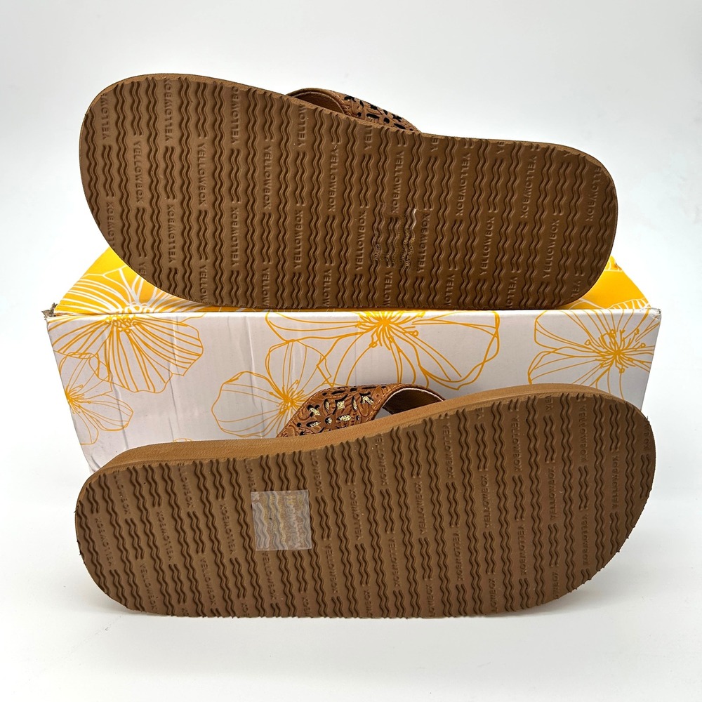 Womens Flip Flops Yellow Box Warner Size 8 Tan Faux Leather EVA Cushioned NEW - Picture 6 of 7